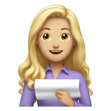 White woman with long blonde hair, wearing a lavender shirt, showing off a completed to do list, celebrating  sticker