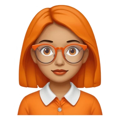 hispanic woman with  orange sectacles and orange blouse  with a collar sticker