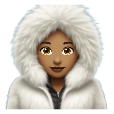 Girl in a extremely big fluffy oversized white fur coat with hood on. The fur is real and it’s very obvious big and fluffy  sticker