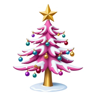 Pink Christmas tree with snow on the branches and a gold star on top sticker