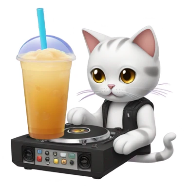 cat dj with boba sticker