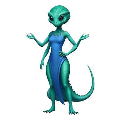 a Reptilian alien woman, full body, in bue dress sticker