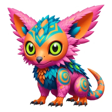 Tropical lush warm-colored modern colorful neon-colored cyber-Fakémon-Digimon-Trico-creature sticker