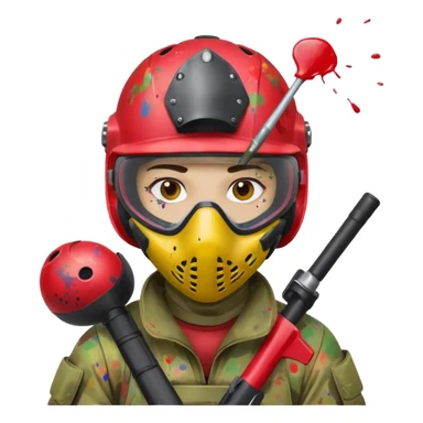 paintball player face shot with lots of colors messy red helmet sticker
