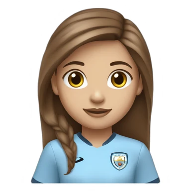 girl with brown hair and eyes wearing Manchester City football shirt sticker