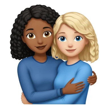 Girl best friends: one taller white girl with straight blond bob and blue eyesone shorter black girl with long black curly hair, hugging sticker