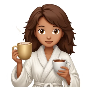 {
      "type": "human",
      "look": "fluffy robe woman, messy hair, holding cup of cocoa",
      "description": "a woman in a fluffy robe with messy hair, holding a cup of cocoa"
    } sticker