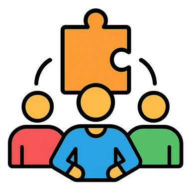 teamwork, flat modern icon style, simple, clean lines, minimalistic, people collaborating sticker