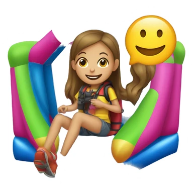 girl on walkie talkie sitting in bouncy house sticker