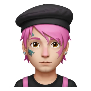 pink haired man and face tattoos and hat sticker