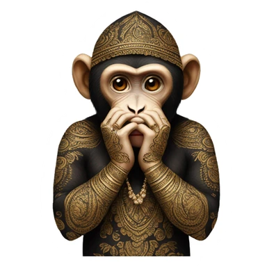 monkey covering its face with its hands - it should also be wearing a black headscarf and black clothing on arms and its hands should have mehndi on them sticker