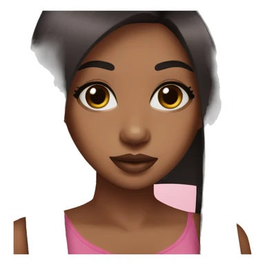 Brown girl with long straight black hair dark brown eyes pink lips sticker