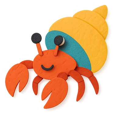 colorful and playful hermit crab in paper-craft style sticker