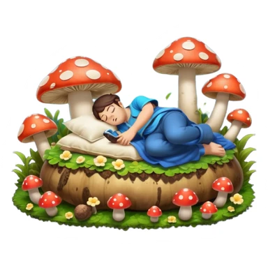 bard character asleep on mushroom bed snoring glow spores sticker