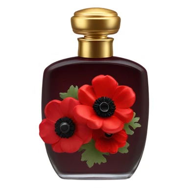 Dark red vintage French style perfume bottle with red anemones sticker