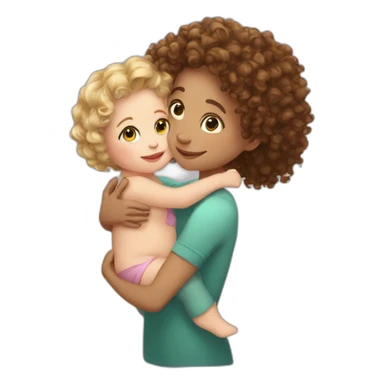 Curly hair white Girl hugs baby sticker