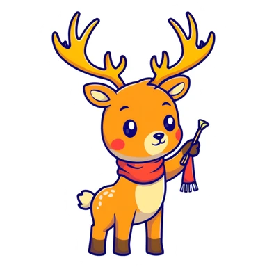 deer with ribbon scarf holding birthday horn sticker