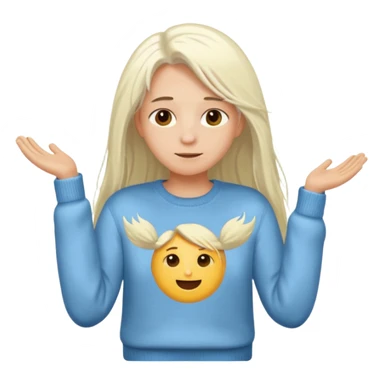 blond person with long white hair taking off a sweater, simple features, emoji style sticker