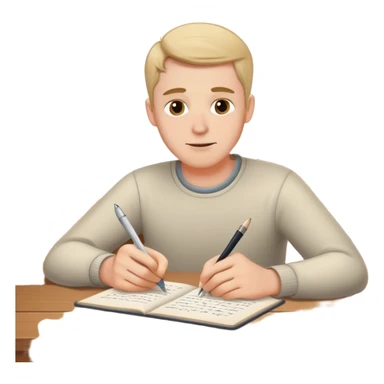 white man writing at a table sticker