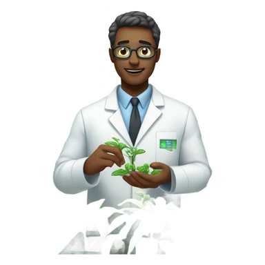 biotech engineer, plants, cyborg scientist, lab coat, close up sticker