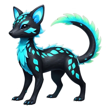 Rare realistic black nebulae shiny sparkly dark-neon glowing bioluminescent edgy badass epic pretty beautiful handsome gorgeous aesthetic colorful vibrant Vernid-Trico-species-Fakemon-creature by LiLaiRa, 4 legs, 1 tail, random markings, (full body) sticker