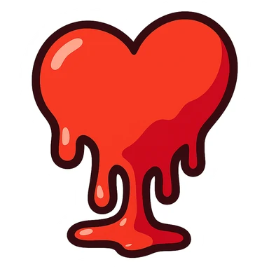 Make the heart faceless, skew the heart to the right, and give it a melting effect similar to the melting face emoji reference. Keep the style consistent with the original vibrant toon style, with no background. sticker