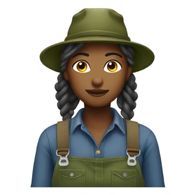 farmer girl in overalls wearing a camo hat sticker