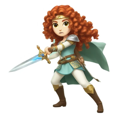 a white girl with long red curly hair and freckles, cosplaying Princess Zelda posing and ready for a fight sticker