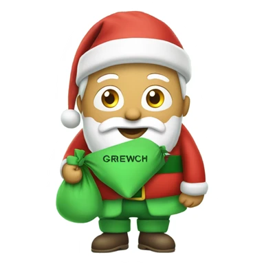 Santa with beard, carrying his sack while wearing a green t-shirt with the words ‘Greenwich Health’ written in white letters  sticker
