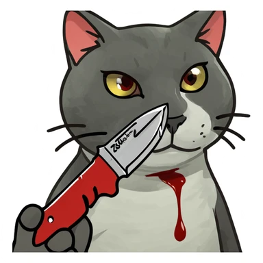 cat paw holding a bloody knife sticker