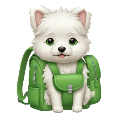baby white dog wear green backpack sticker