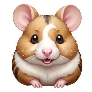 Cinematic Comical Brown and White Banded Hamster Portrait Emoji, Head tilted dramatically with an exaggeratedly amused expression, featuring a striking fur with bold brown and white banded patterns, wide, expressive dark eyes filled with playful disbelief, Simplified yet hilariously expressive features, highly detailed, glowing with a slightly sassy glow, high shine, dramatic yet playful, stylized with an air of cheeky mischief, bright and endearing, soft glowing outline, capturing the essence of a spirited and over-the-top hamster, so meme-worthy it feels like it could side-eye its way into internet fame instantly! sticker