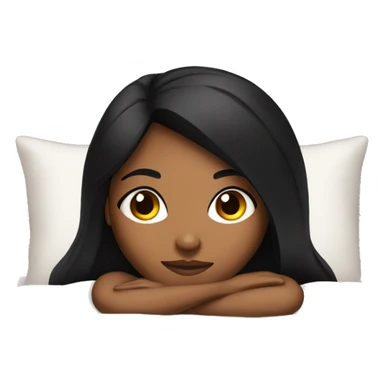 Brown skin girl with straight black hair in bed sticker