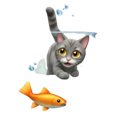 Cat trying to catch a fish from fish bowl sticker