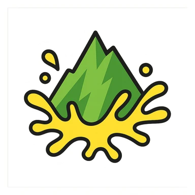 stylized icon of a Mountain Dew splash, energetic, green and yellow, minimal details, no text sticker
