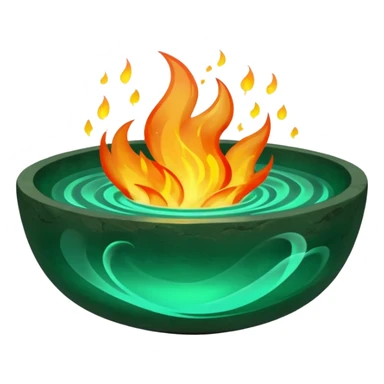 Enchanted emerald big fire rising from a flat stone bowl sticker