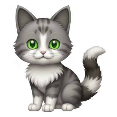 full body small short hair dark grey and white cat with green eyes sticker