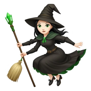 wicked looking witch flying high in the air on a broom sticker