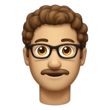 homme sans moustache avec des cheveux bruns bouclés et des lunettes rondes et des yeux marrons sticker