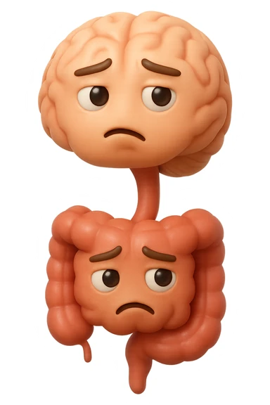 EMOJI STILE IPHONE 3D DI cervello e intestino umani collegati verticalmente con espressione dubbiosa in volto E FALLO MOLTO REALISTICO IN 3D sticker