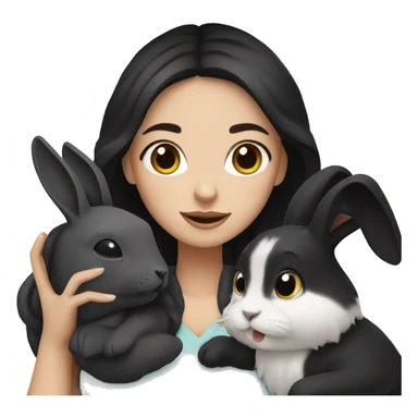 White girl with black hair holding a black rabbit  sticker