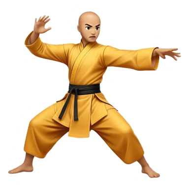Cinematic Realistic Kung Fu Action Emoji, depicted as an epic martial arts scene with a master executing a precise move in traditional attire, rendered with fluid motion and vibrant textures under dramatic high-contrast lighting. sticker