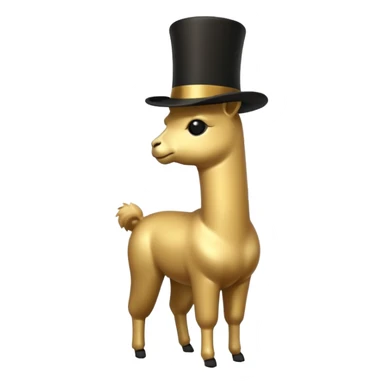 A small golden llama silhouette wearing a black top hat sticker