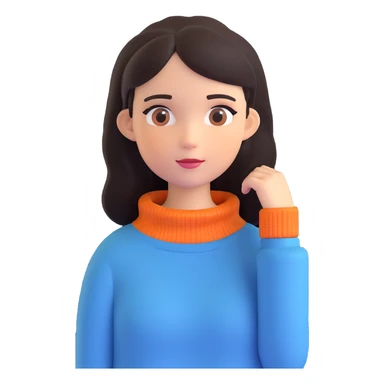 a girl with dark hair and a bluish sweater sticker