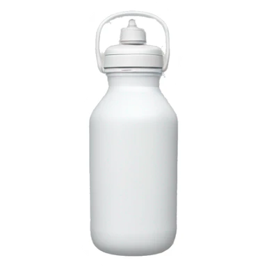 white water bottle with a white lid and a removable white handle strap attached to both sides of the neck sticker