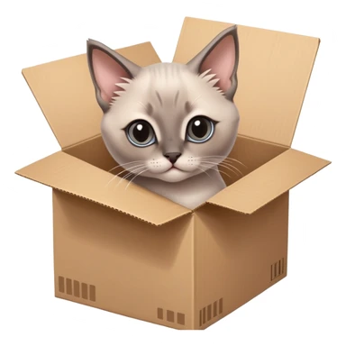  A very cute gery young kitten Siamese Cat cat with one's head tilted to one side poked its paws out of the cardboard big box and placed them on top of it sticker