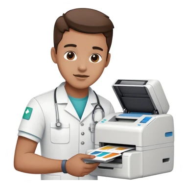 IT technician fixing a printer in hospital sticker