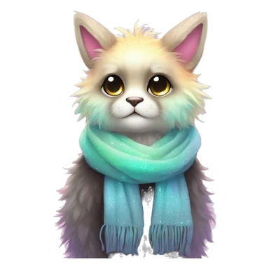 Edgy Kawaii cute gorgeous colorful sparkly bright light pastel gradient fantasy ethereal fluffy fursona animal creature with a cute scarf full body sticker