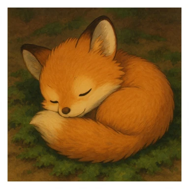 baby fox curled up sleeping, cozy sticker