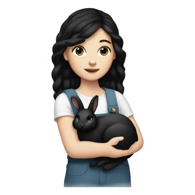 White girl with black hair holding a black bunny sticker